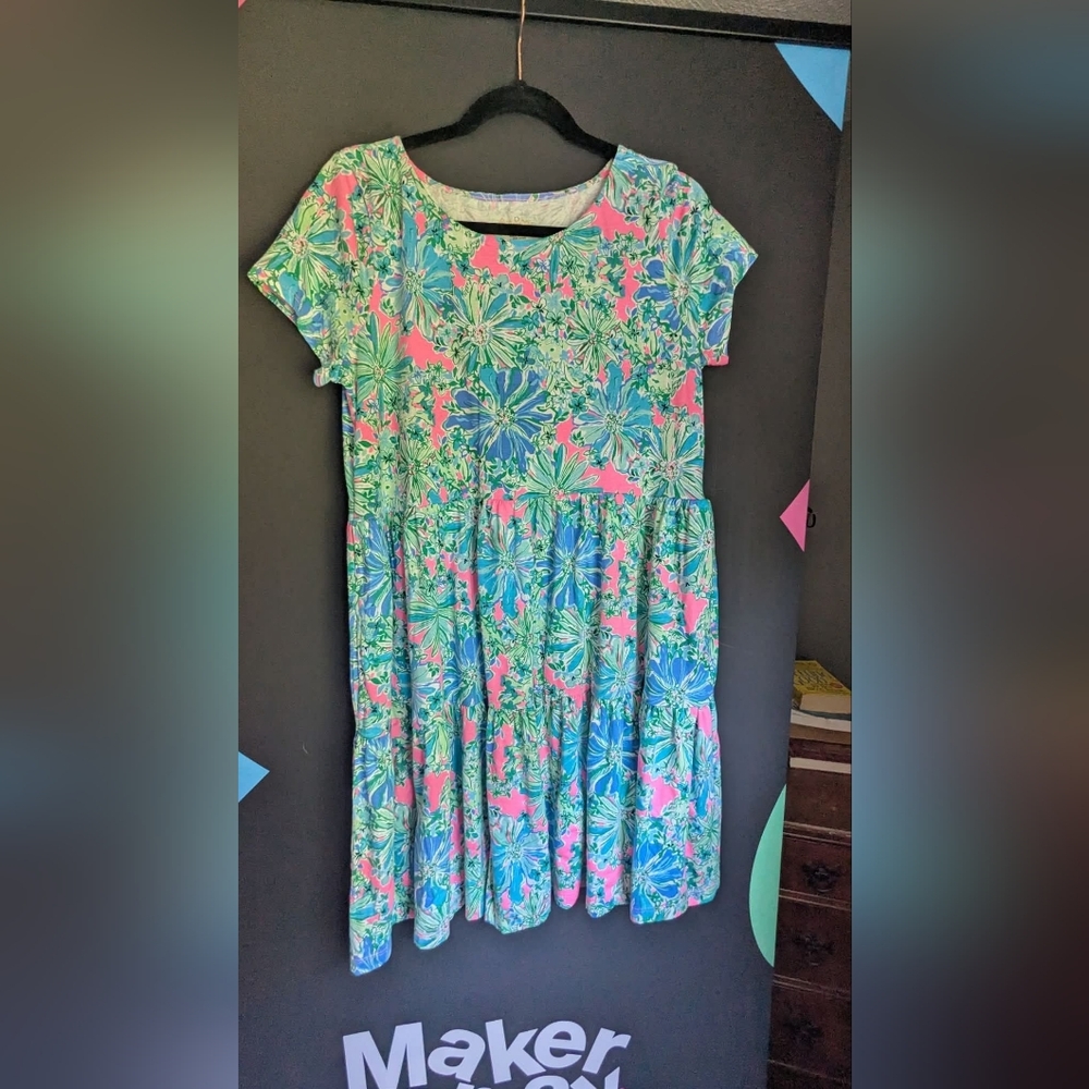 Lilly Pulitzer L Geanna Short Sleeve Cotton Dress.